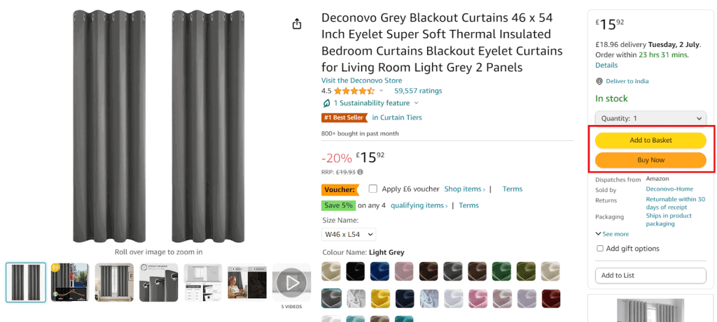 7 Amazon uk product page buybox sample
