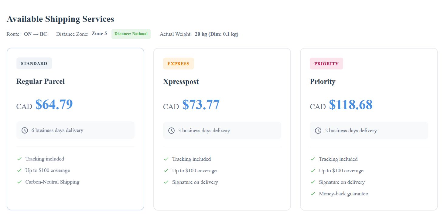 Canada Post Shipping Calculator - Instant Rates | No Limits Free