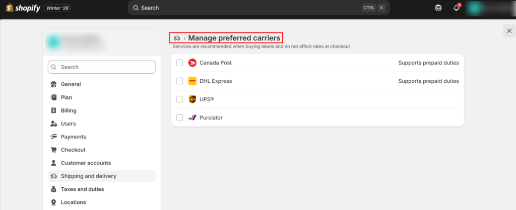 The Complete Guide to Adding Shipping Carriers in Shopify 5 Shopify manage preferred carriers settings
