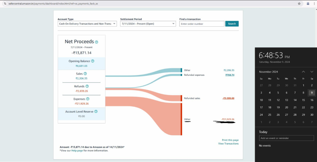 Amazon April Updates 2026: What Changed in Ecommerce Logistics This April 5 Amazon seller central payments dashboard showing net proceeds, refunds, expenses, and account balance transaction summary.