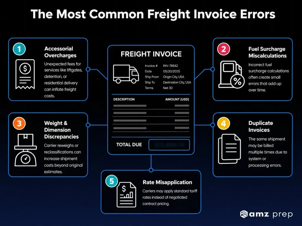Freight Bill Audit: How to Find Overcharges and Recover Freight Costs 3 Common freight invoice errors overview