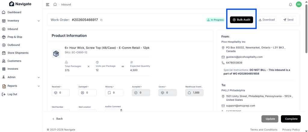 Navigate May 2026: Latest Product Updates 7 Inbound completion by bulk audit