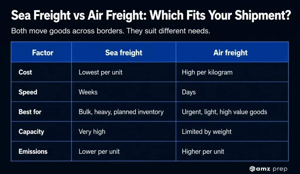 Sea Freight Shipping Explained: Costs, Transit Times, and FCL vs LCL 3 Sea freight and air freight shipping comparison