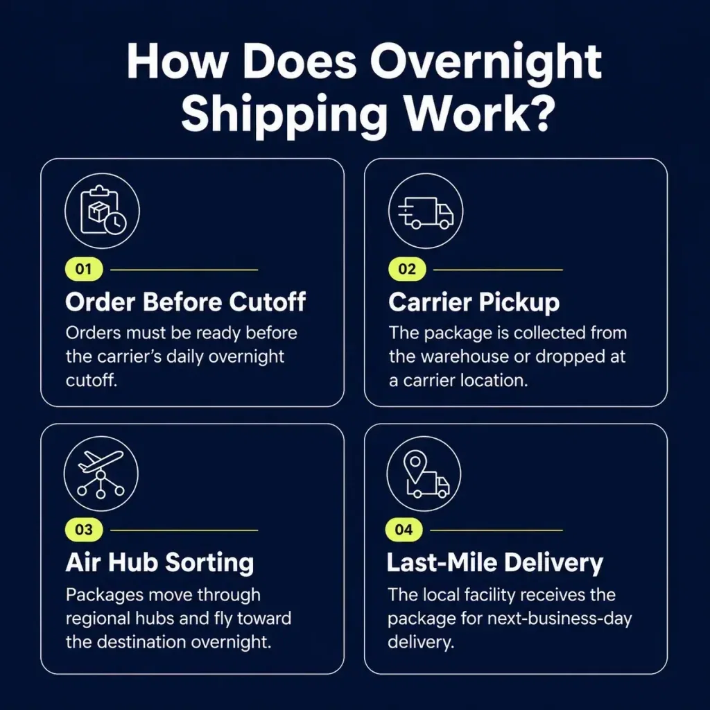 Overnight Shipping for Ecommerce: Costs, Carriers, and a Smarter Alternative 3 How overnight shipping works from order cutoff through final delivery
