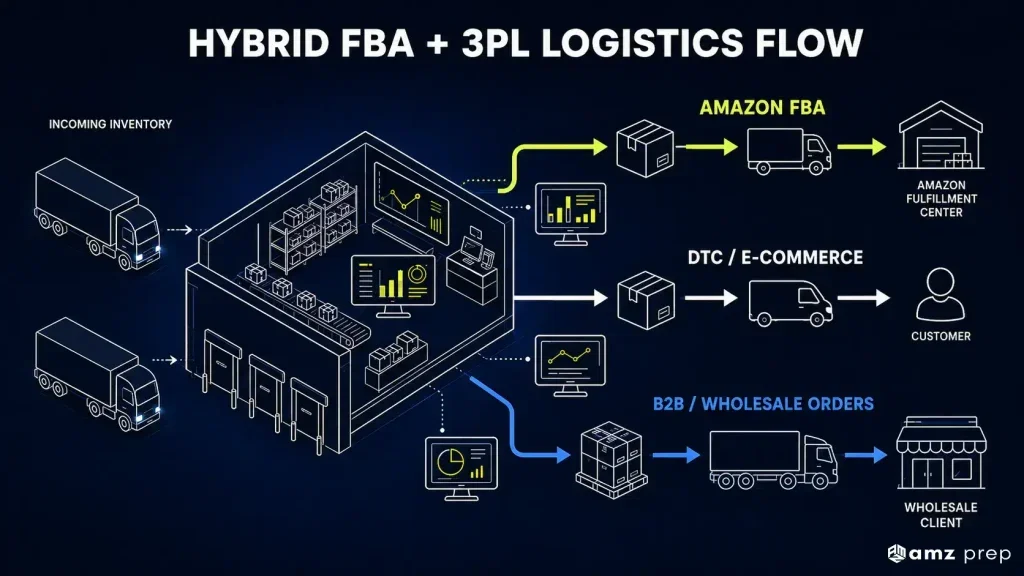 What Percentage of Amazon Sellers Use FBA? (2026 Statistics) 4 Hybrid fba and 3pl logistics flow