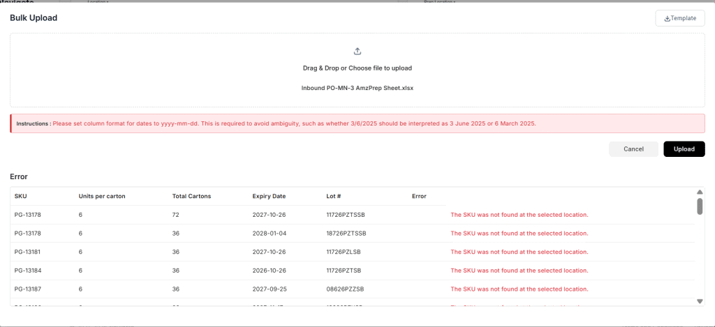 Navigate August 2026: Latest Product Updates 6 Inbound bulk upload validation
