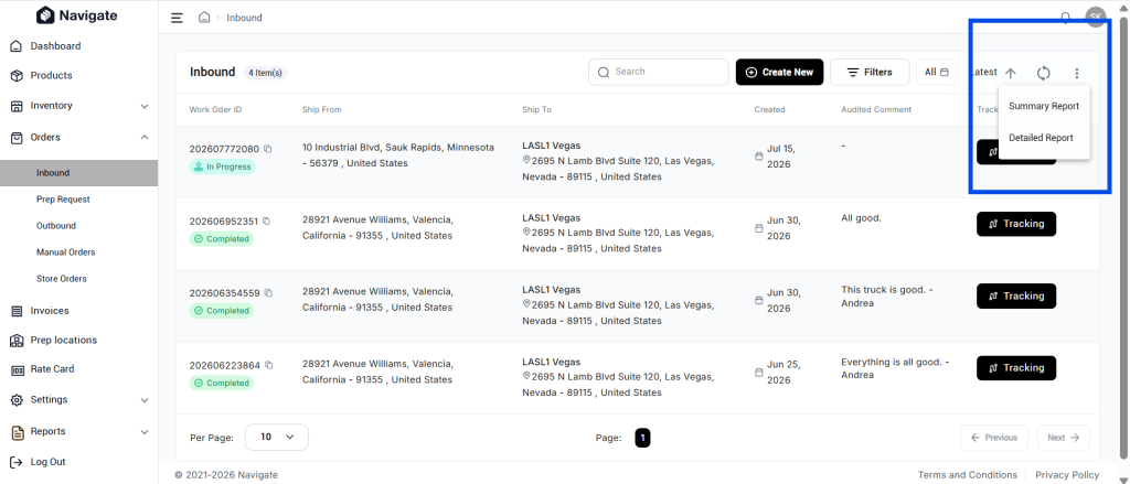 Navigate July 2026: Latest Product Updates 4 Centralized inbound reconciliation report