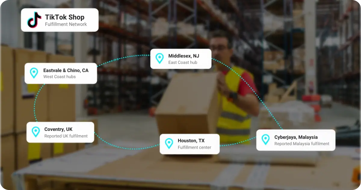 Tiktok fulfillment center locations map showing fbt hubs and fulfillment centers across six us states, 2026