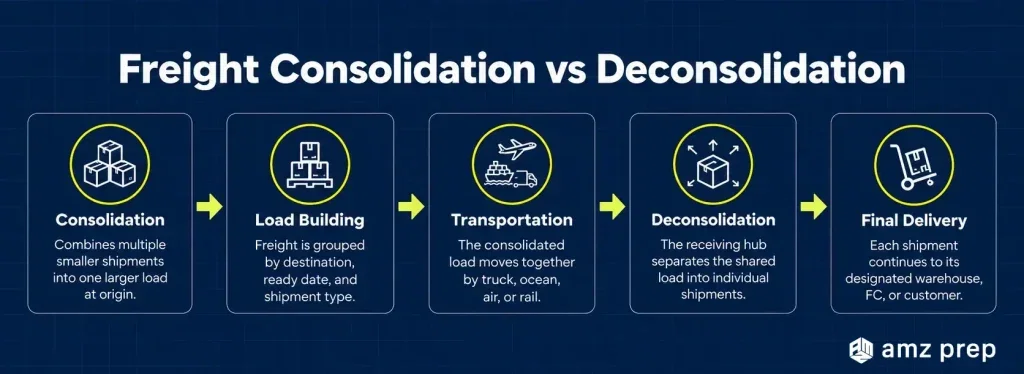 Freight Consolidation: How Consolidated Freight Shipping Works, Fees, Benefits, and Disadvantages 3 Freight consolidation vs deconsolidation