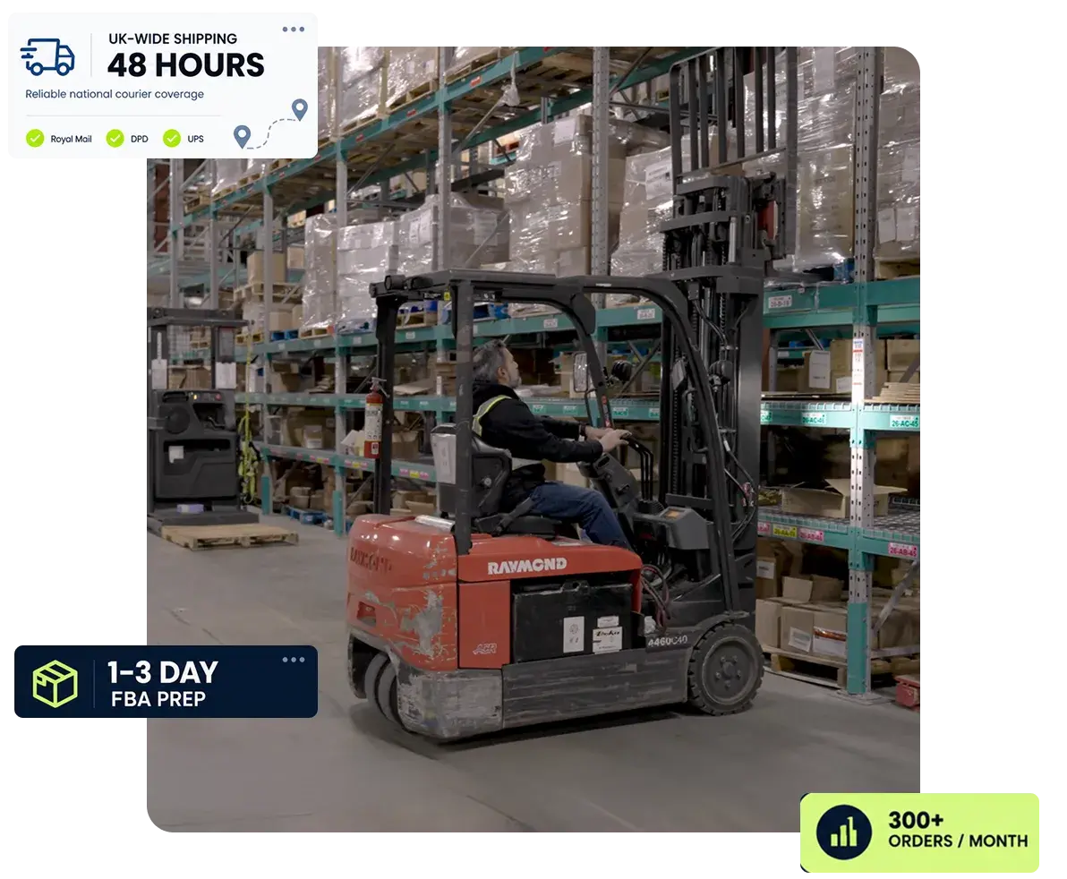 Inside an amz prep uk fulfilment center